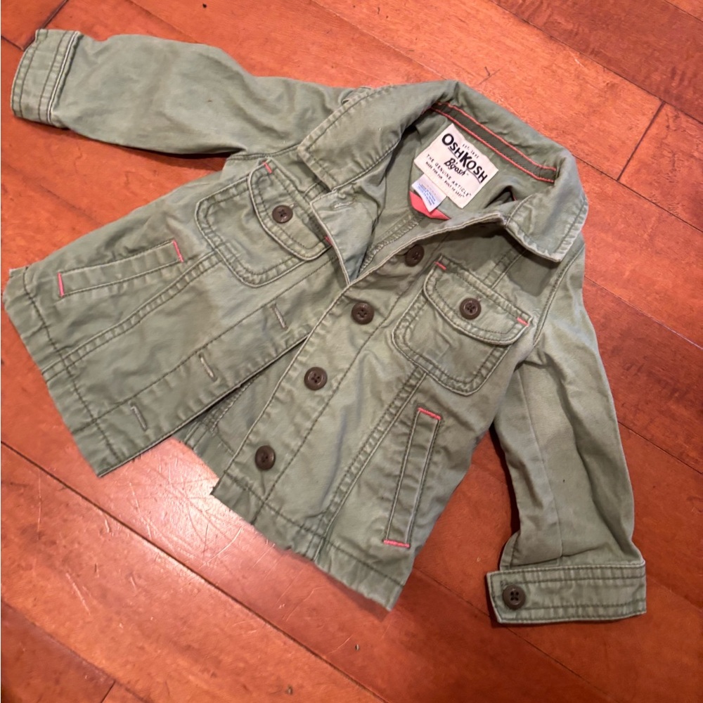 OshKosh B'gosh Little Kids Jacket Size 12M Long Sleeve Green Button 100% Cotton